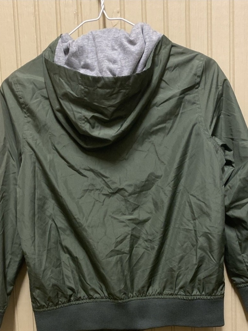 Old Navy Olive Green Hooded Windbreaker with Gray Lining